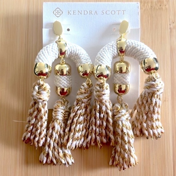 Brand New Kendra Scott Masie Tassel Statement Earrings 14k Gold Plated White - Picture 8 of 13
